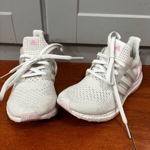 Adidas Ultraboost 1.0 Big Kids' Shoes Crystal White-Crystal White-Pink Size 4